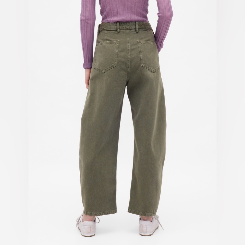 GAP Mid Rise Twill Barrel Pants Black Moss Green - Picture 3 of 13